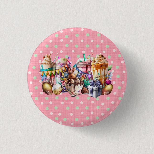Easter Bunny Fancy Coffee Drinks 3 Cm Round Badge (Front)