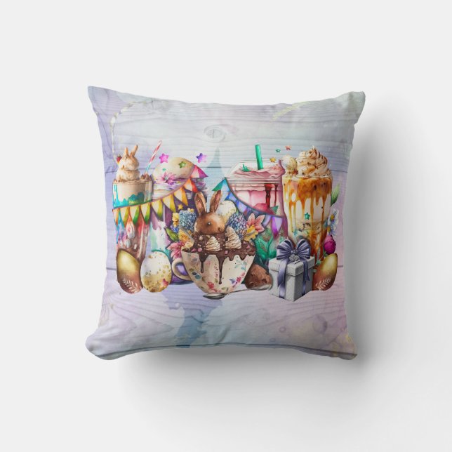 Easter Bunny Fancy Coffee Drinks Cushion (Front)