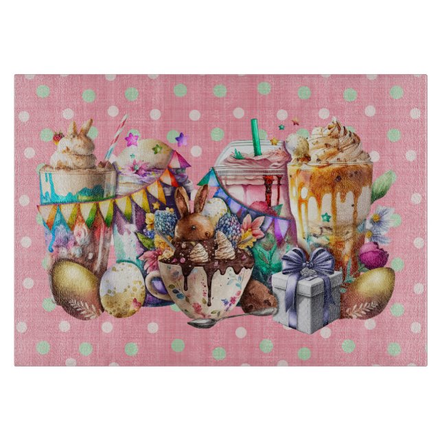 Easter Bunny Fancy Coffee Drinks Cutting Board (Front)