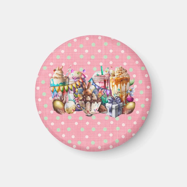 Easter Bunny Fancy Coffee Drinks Magnet (Front)