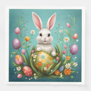 Easter Bunny Floral and Egg Napkin