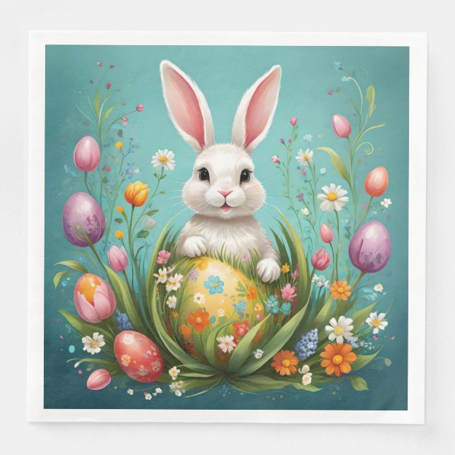 Easter Bunny Floral and Egg Napkin (Front)