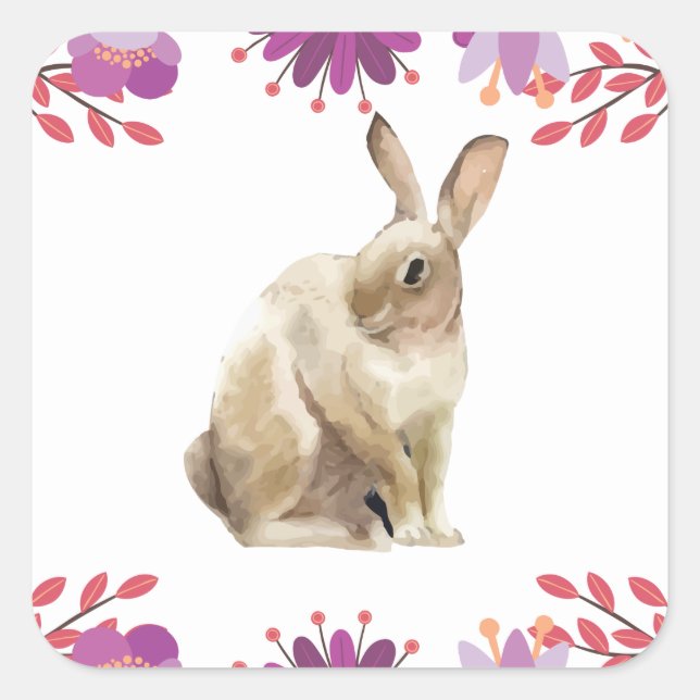 Easter Bunny Floral Background Square Sticker (Front)