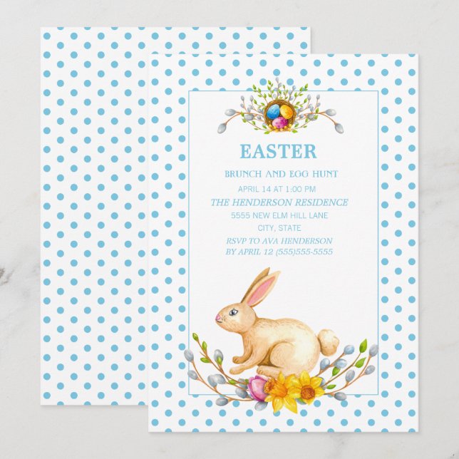 Easter Bunny Floral Brunch Egg Hunt Invitation (Front/Back)