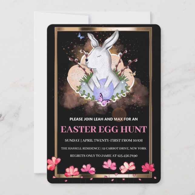Easter Bunny, Floral  Brunch Egg Hunt Invitation (Front)
