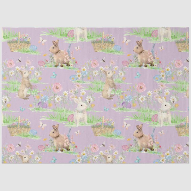 Easter Bunny Floral Butterfly Lavender Decoupage Tissue Paper (Front)