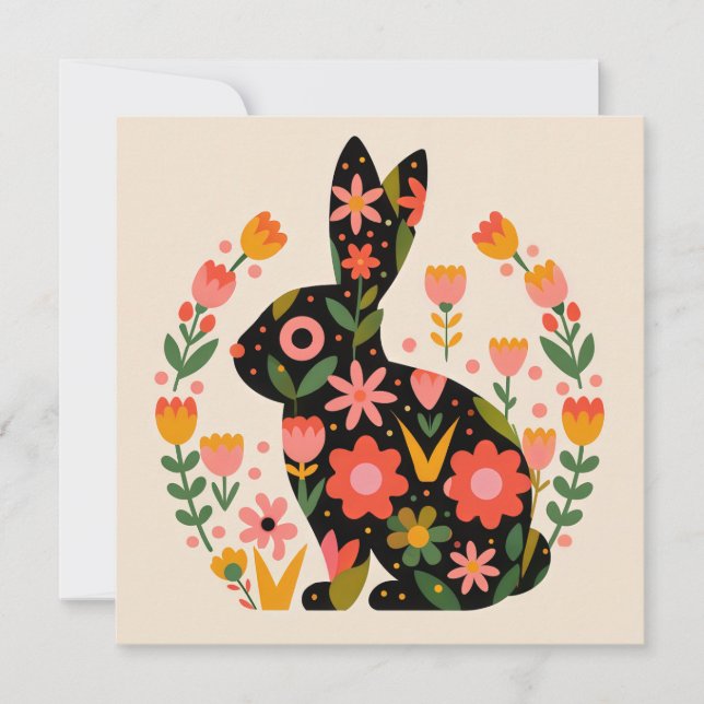 Easter Bunny Floral Motif Holiday Card (Front)