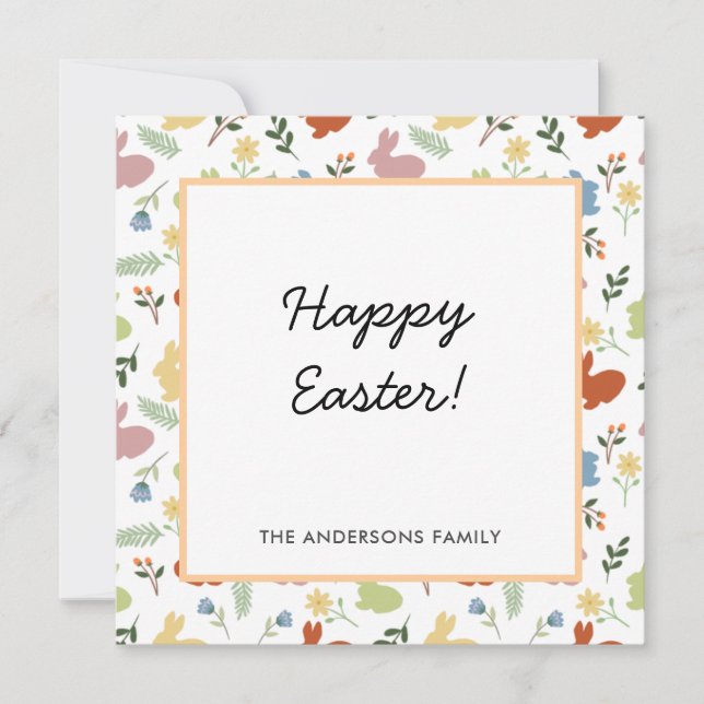 Easter Bunny Floral Pattern Greeting Card (Front)