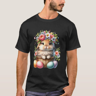 Easter Bunny Flower Crown Floral Cute Spring Girls T-Shirt