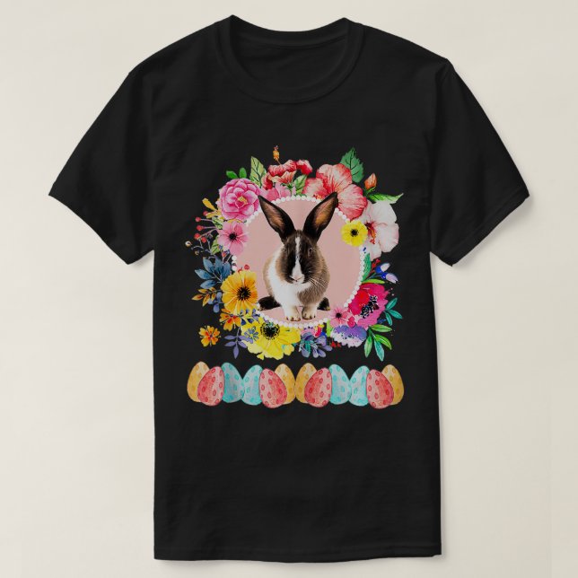 Easter Bunny Flower Egg Hunt Realistic Rabbit Cute T-Shirt (Design Front)