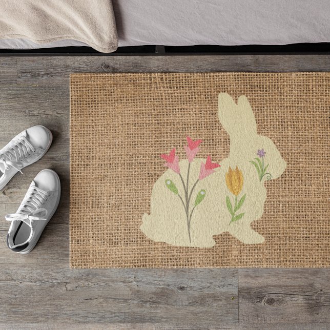 Easter Bunny&Flowers burlap - rustic Doormat (Creator Uploaded)