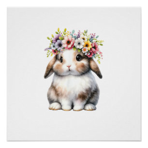 Easter Bunny for Women Girls - Easter Bunny Flower Poster