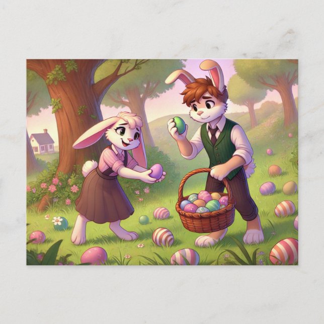 Easter Bunny & Friends - Spring Celebration Holiday Postcard (Front)