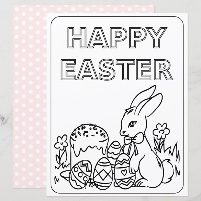 Easter Bunny Fun Colouring Page Paper For Kids  (Front/Back)