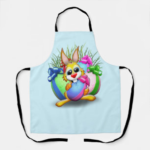 Easter Bunny Funny and Cute Character Biting an Eg Apron