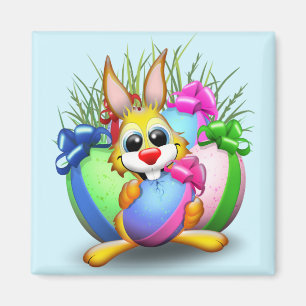 Easter Bunny Funny and Cute Character Biting an Eg Magnet
