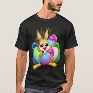 Easter Bunny Funny and Cute Character Biting an Eg T-Shirt