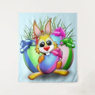 Easter Bunny Funny and Cute Character Biting an Eg Tapestry