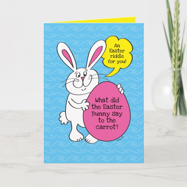 Easter Bunny Funny Carrot Riddle For Kids Card (Front)