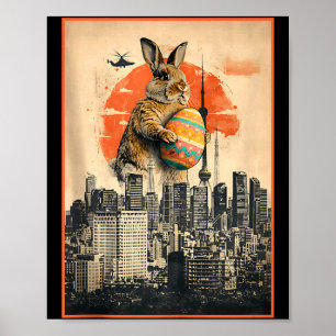 Easter bunny funny japanese kaiju egg hunt joke poster