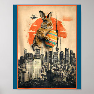 Easter bunny funny japanese kaiju egg hunt joke poster