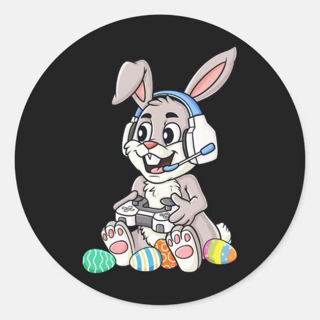 Easter Bunny Gamer Fun Eggs Gaming Toddler Boys Ki Classic Round Sticker (Front)