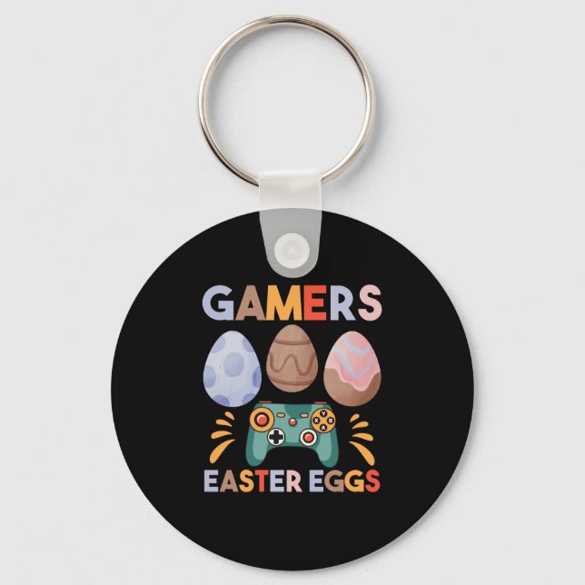 Easter Bunny Gamer Gaming Boy Love Easter Eggs Key Ring (Front)