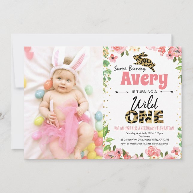 Easter Bunny Girl First Birthday Photo Invitation (Front)
