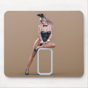 Easter Bunny Girl Sitting on Round Edge Cube Mouse Pad