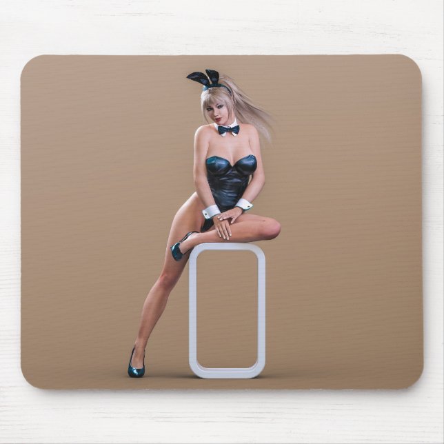 Easter Bunny Girl Sitting on Round Edge Cube Mouse Pad (Front)