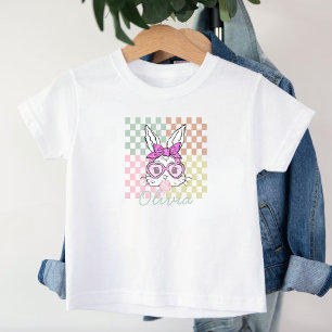 Easter Bunny Glasses Rabbit Chequered Personalised Toddler T-Shirt