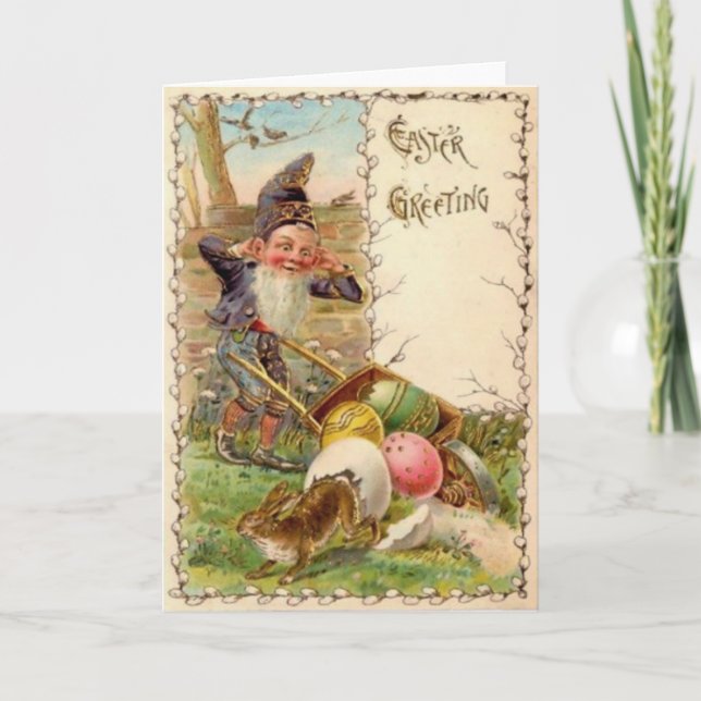 Easter Bunny Gnome Painted Coloured Egg Holiday Card (Front)