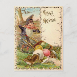 Easter Bunny Gnome Painted Coloured Egg Holiday Postcard