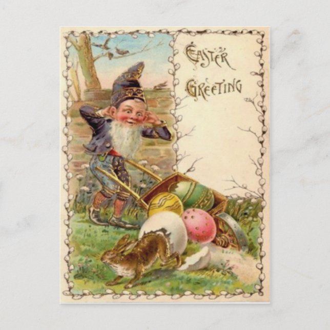Easter Bunny Gnome Painted Coloured Egg Holiday Postcard (Front)