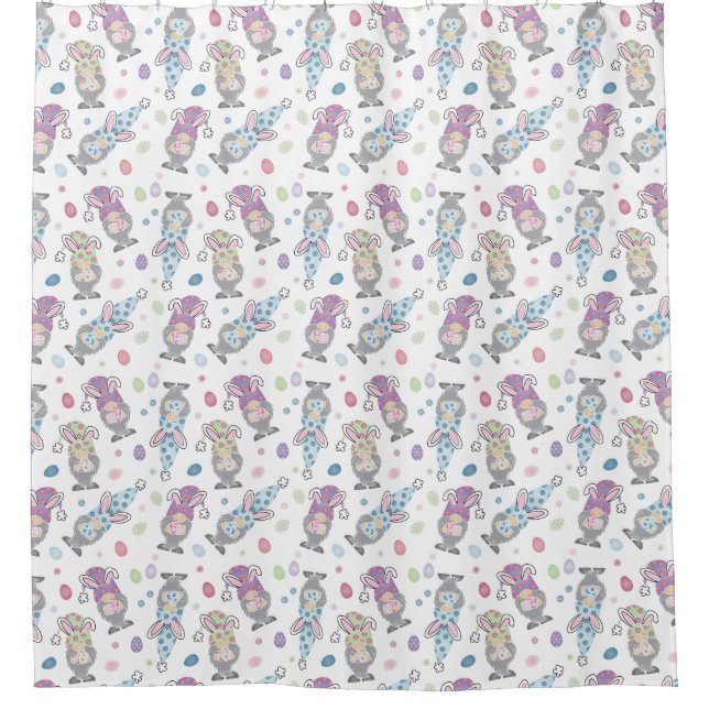 Easter Bunny Gnome Pattern Shower Curtain (Front)