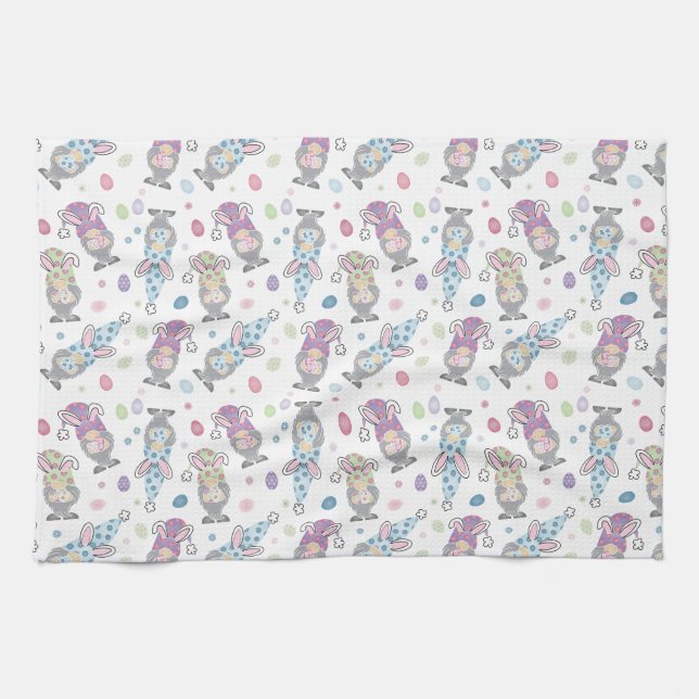 Easter Bunny Gnome Pattern Tea Towel (Horizontal)