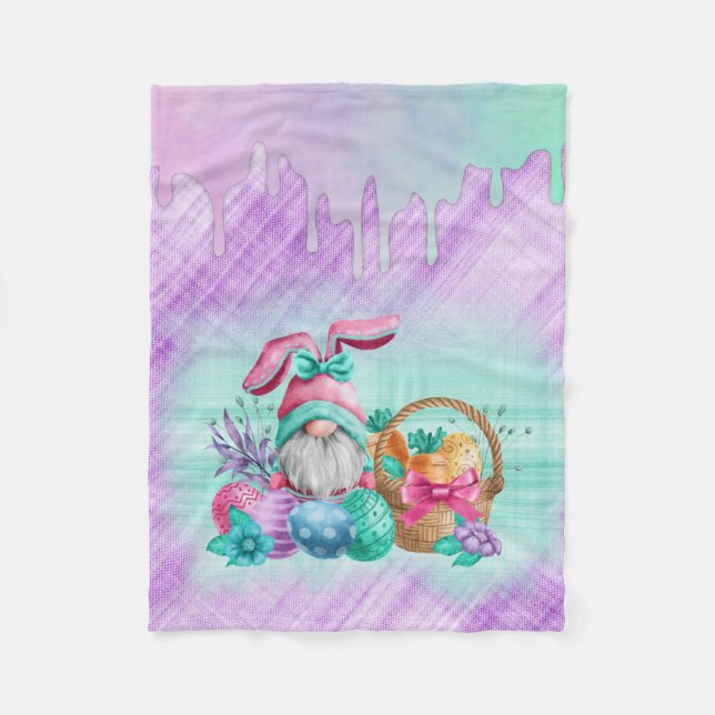 Easter Bunny Gnome With Basket Eggs Fleece Blanket (Front)