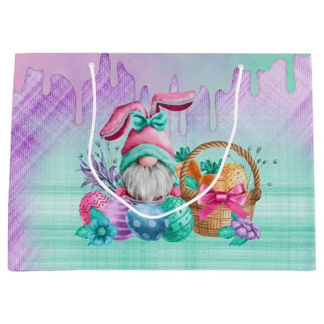 Easter Bunny Gnome With Basket Eggs Large Gift Bag (Front)