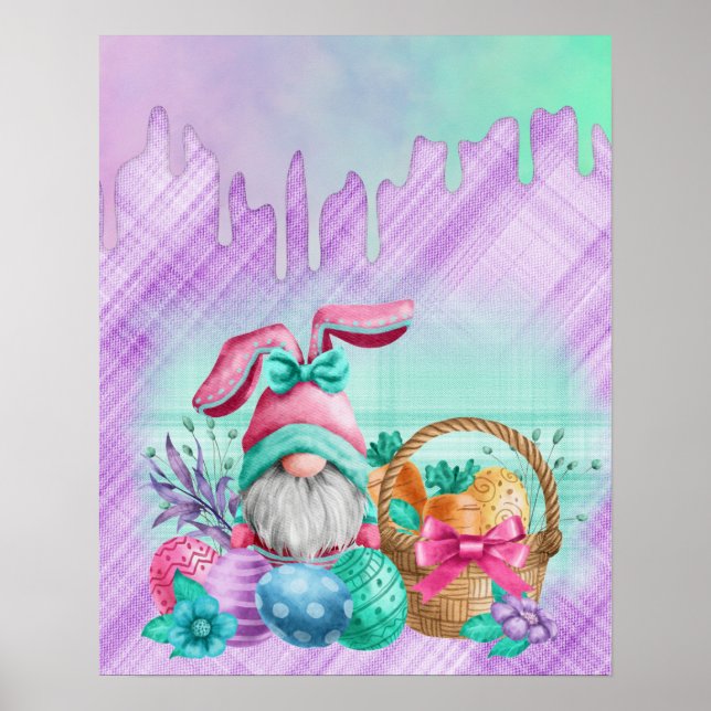 Easter Bunny Gnome With Basket Eggs  Poster (Front)