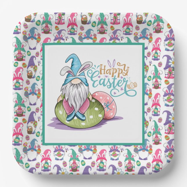 Easter Bunny Gnomes  Paper Plate (Front)
