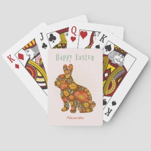 Easter Bunny Gold Glitter Personalised Floral Playing Cards