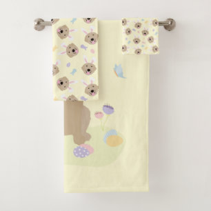 Easter Bunny Golden Retriever Pattern Bath Towel Set