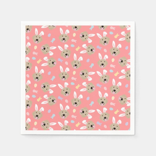 Easter Bunny Golden Retriever Pattern Napkin (Front)