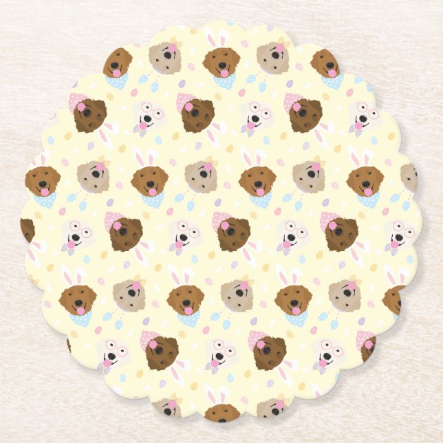 Easter Bunny Golden Retriever Pattern Paper Coaster (Front)