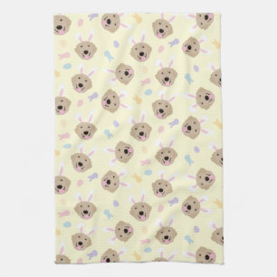 Easter Bunny Golden Retriever Pattern Tea Towel