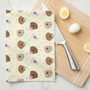 Easter Bunny Golden Retriever Pattern Tea Towel