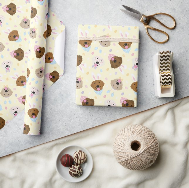 Easter Bunny Golden Retriever Pattern Wrapping Paper (Crafts)