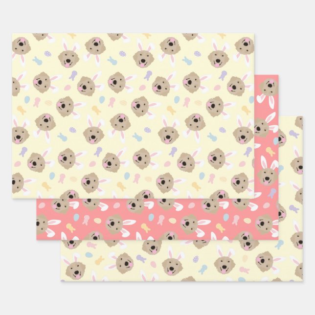 Easter Bunny Golden Retriever Pattern Wrapping Paper Sheet (Set)