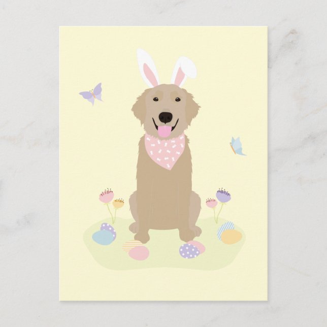 Easter Bunny Golden Retriever Postcard (Front)