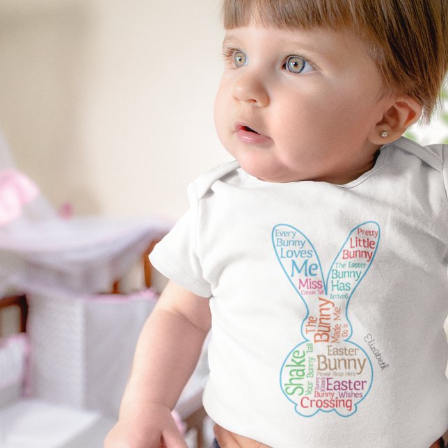 Easter Bunny Graphic Word Cloud with Name Baby Bodysuit (Creator Uploaded)